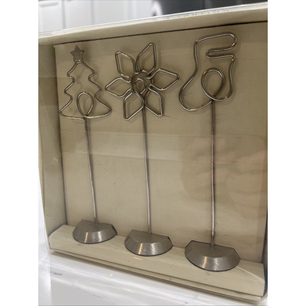 Pier 1 Holiday Photo/Card  Holders On Stand - Set of 3 - Silver - NIB 6"